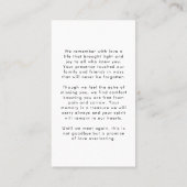 Beerdigung in Memory Foto Script-Gebetskarten Visitenkarte (Rückseite)