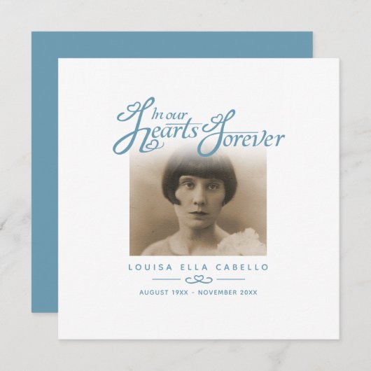 Beerdigung in unseren Herzen danke dir weiß blau Mitteilungskarte (Vorne/Hinten)