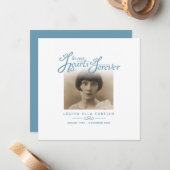 Beerdigung in unseren Herzen danke dir weiß blau Mitteilungskarte (Vorderseite/Rückseite Beispiel)