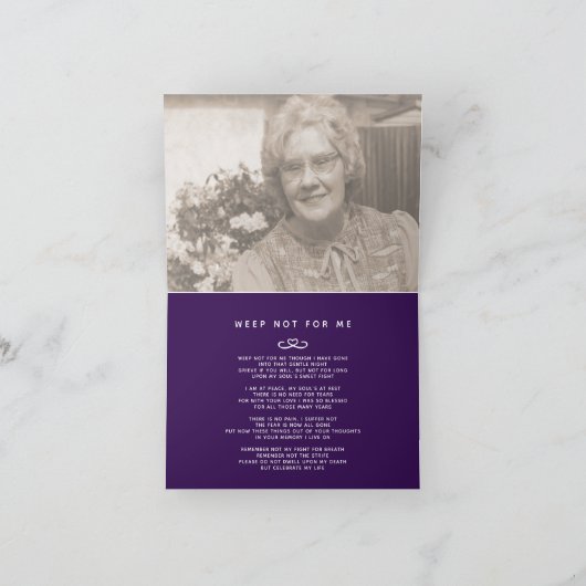 Beerdigung in unseren Herzen für immer lila Gedich (Innenseite)