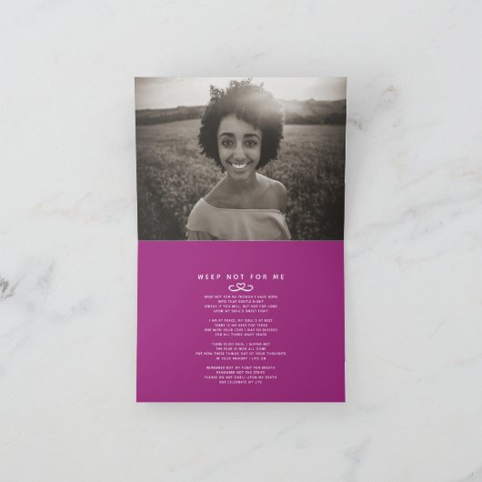 Beerdigung in unseren Herzen für immer lila Gedich Ankündigung (Innenseite)