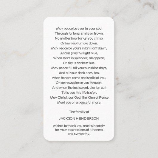 Beerdigung Katholische St. Paul Gebet Sympathiekar Visitenkarte (Rückseite)