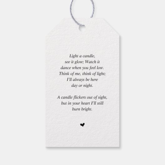 Beerdigung, Kerze, Moderne Kalligraphie, Schwarze Geschenkanhänger (Rückseite)