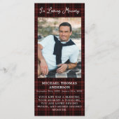 Beerdigung Lesezeichen Card Kariertes Foto Gedenks (Vorderseite)