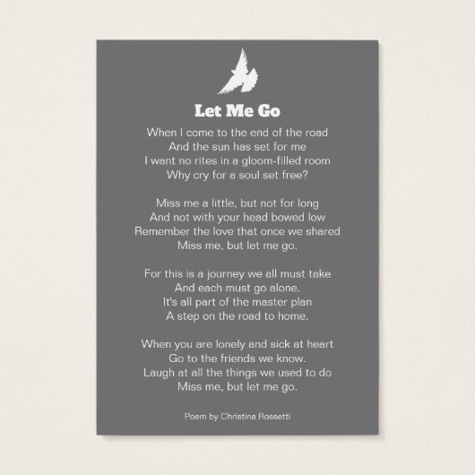 Beerdigung ließ mir, das Gedicht "Weiße Taube" gra (Rückseite)