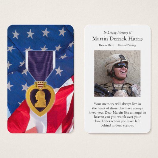 Beerdigung Lila Herzmedaille Gebet Sympathie Karte (Vorne & Hinten)