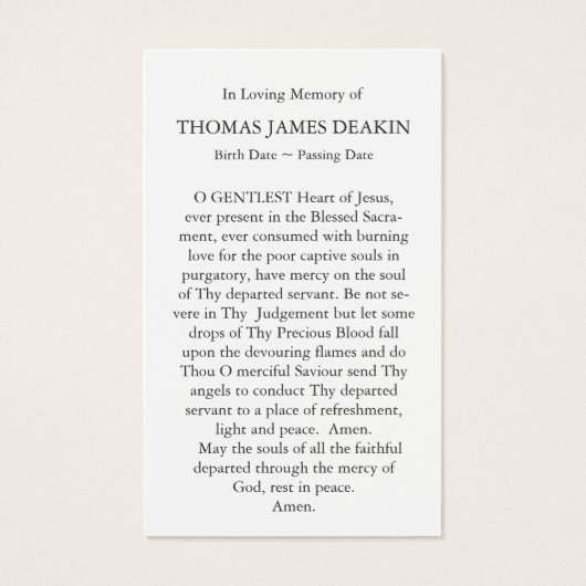 Beerdigung Loss Angel Komfort Gebet Sympathiekarte (Rückseite)