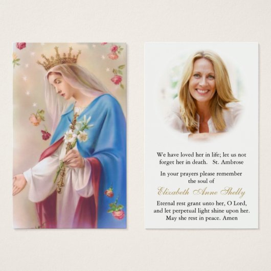 Beerdigung Loss Mary Rosaries Gebet Sympathiekarte (Vorne & Hinten)