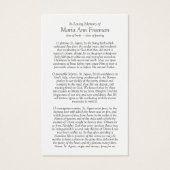 Beerdigung Loss St. Agnes Gebet Sympathie Karten (Rückseite)