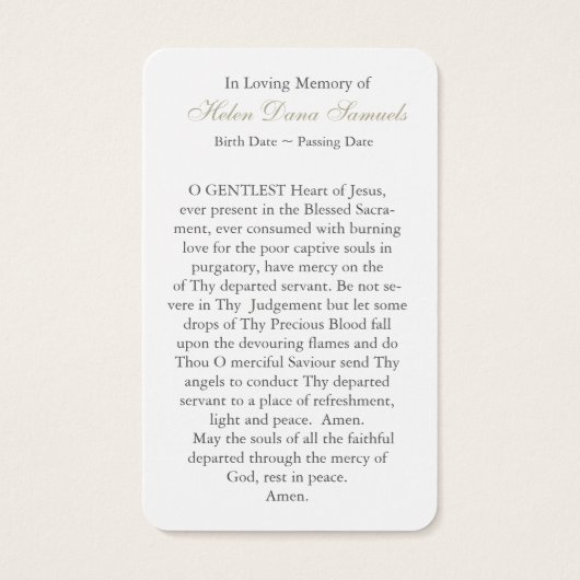 Beerdigung Loss St. Augustine Gebet Sympathiekarte (Rückseite)