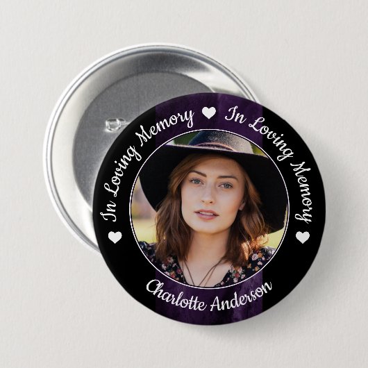 Beerdigung Love Memory Foto Lila Marble Memorial Button (Vorne & Hinten)