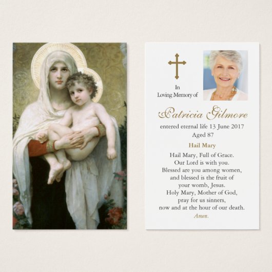 Beerdigung Madonna der Rose Gebet Sympathie Karten (Vorne & Hinten)
