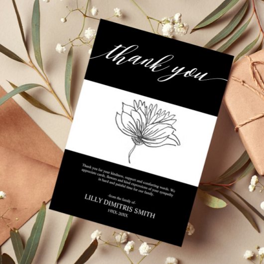 Beerdigung Memorial Black Floral Danke Karte