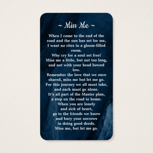 Beerdigung Memorial Blue Marble Foto Gebetskarte (Rückseite)