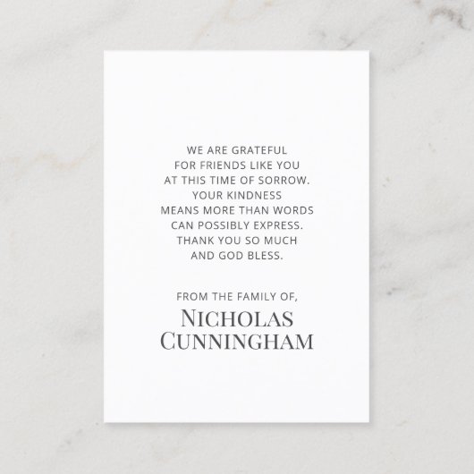 Beerdigung Memorial Classic Einfaches Foto Gebetsk Visitenkarte (Rückseite)