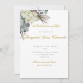 Beerdigung Memorial Floral Blue Gold Foto Einladung (Vorderseite)