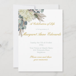 Beerdigung Memorial Floral Blue Gold Foto Einladung