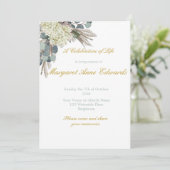 Beerdigung Memorial Floral Blue Gold Foto Einladung (Stehend Vorderseite)