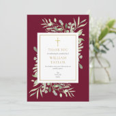 Beerdigung Memorial Foliage Burgundy Christlich Dankeskarte (Stehend Vorderseite)