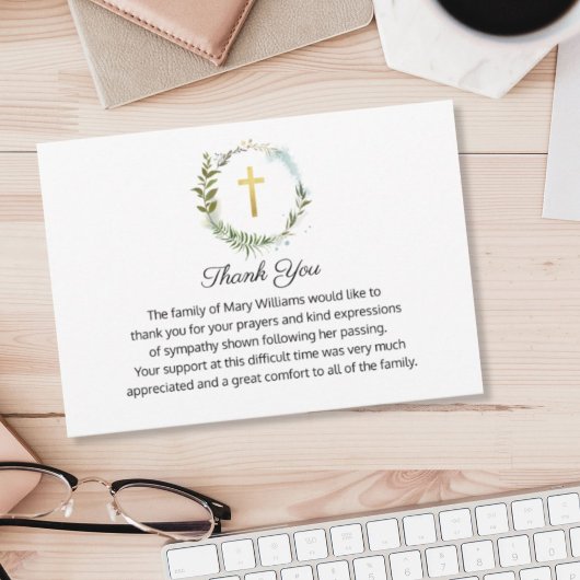 Beerdigung Memorial Gold Cross Kranz Vielen Dank Dankeskarte