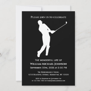 Beerdigung Memorial Golf Player Schwarz und Weiß Einladung