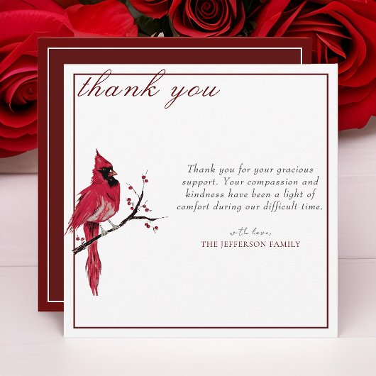 Beerdigung mit dem Roten Kardinal von Watercolor V Dankeskarte