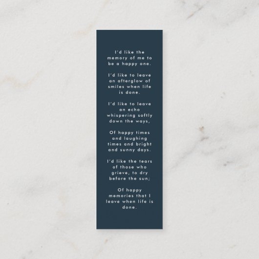 Beerdigung | Modern Navy Mini Lesezeichen Card Mini Visitenkarte (Rückseite)