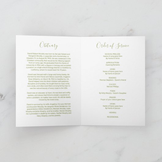 Beerdigung | Moderner Dienstorden Programm (Innenseite)