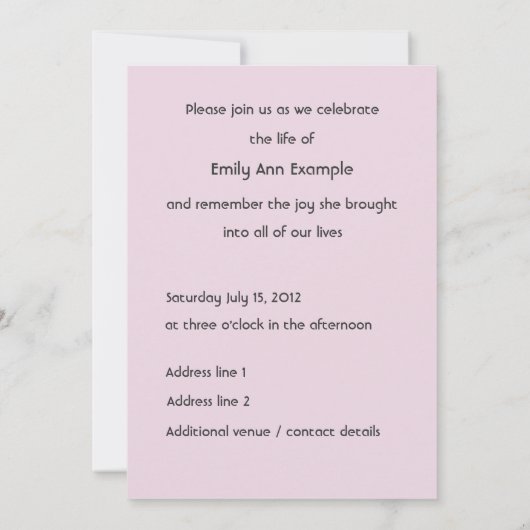 Beerdigung oder Gedenkfeier des personalisierten F Einladung (Rückseite)