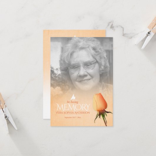 Beerdigung Orangen Rose Foto Gedenkgedicht (Vorderseite/Rückseite Beispiel)