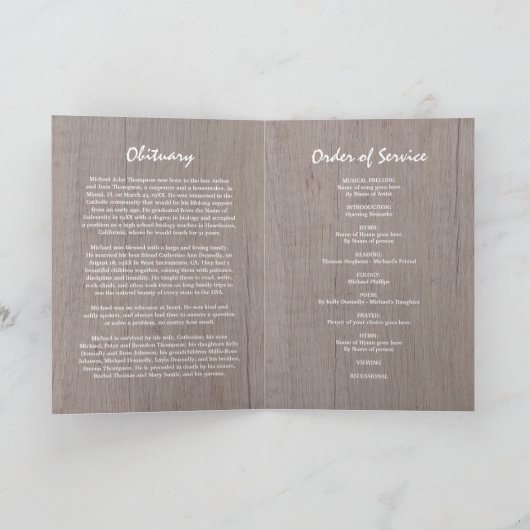 Beerdigung | Orbituary Rustic Sunflower Card Programm (Innenseite)