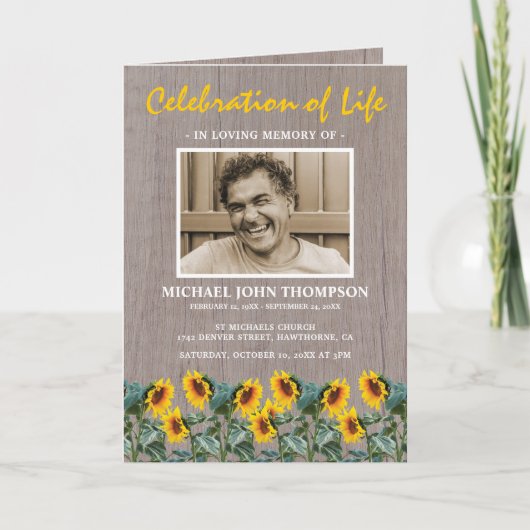 Beerdigung| Orbituary Rustic Sunflower Programm (Vorderseite)