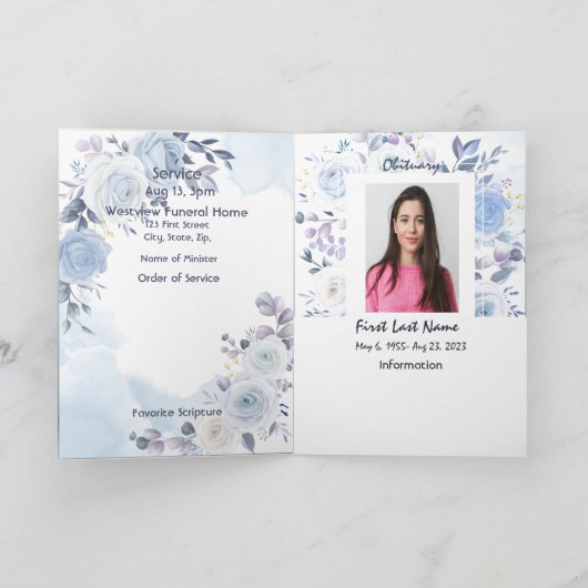 Beerdigung Programm Custom Blue Flowers (Innenseite)
