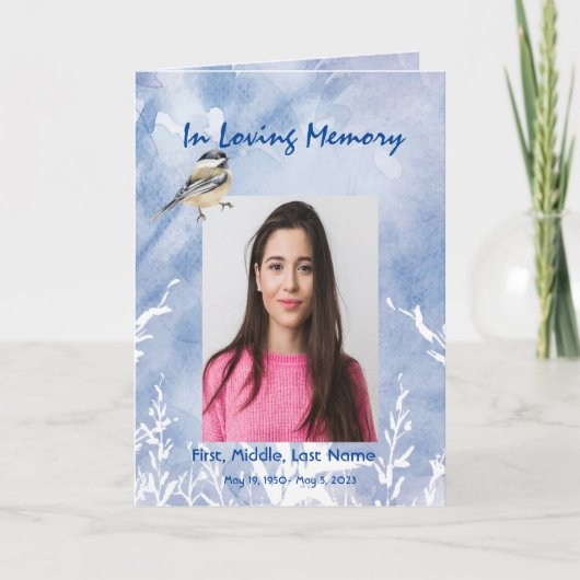 Beerdigung Programm Custom Chickadee Blue Winter (Vorderseite)