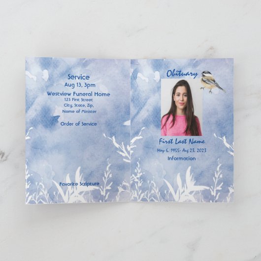 Beerdigung Programm Custom Chickadee Blue Winter (Innenseite)
