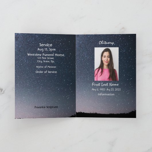 Beerdigung Programm Custom Stars Night Trees (Innenseite)