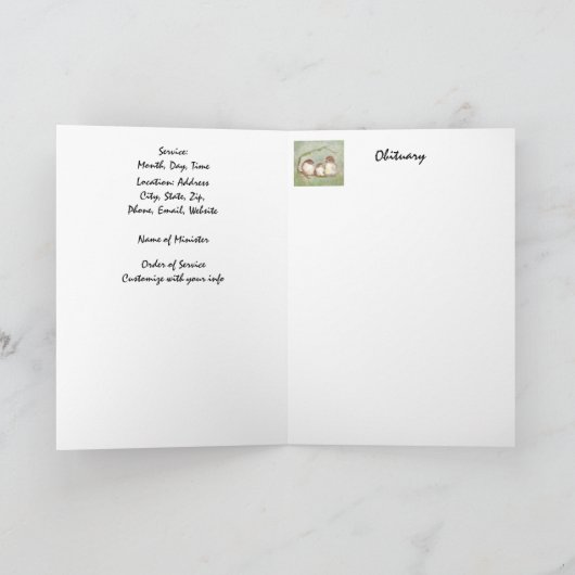 Beerdigung Programm Custom Watercolor Sparrow Bird (Innenseite)