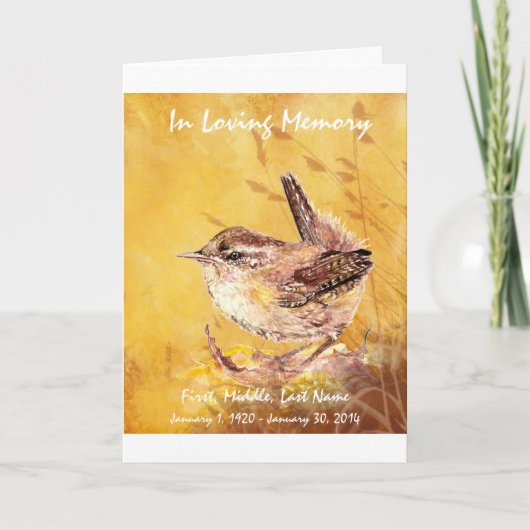 Beerdigung Programm Custom Watercolor Wren Bird (Vorderseite)