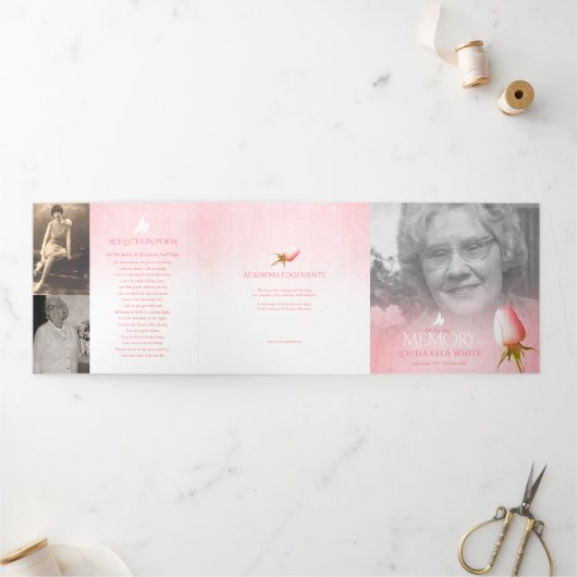 Beerdigung Programmreihenfolge des Dienstes Rosa R Dreifach-gefaltete Programmkarte (Außenbereich)