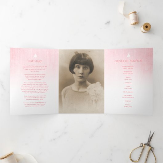 Beerdigung Programmreihenfolge Rosa Rosa Rosa Dreifach-gefaltete Programmkarte (Innenseite)