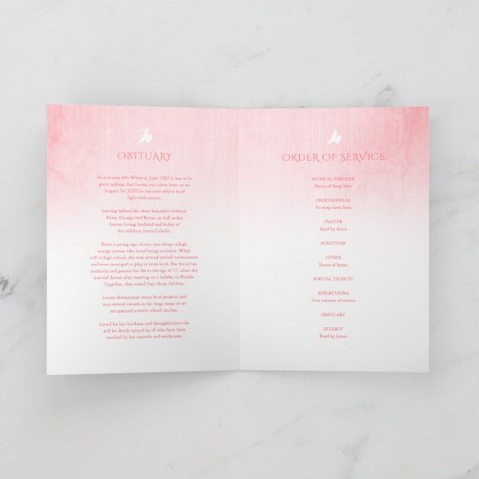 Beerdigung Programmreihenfolge Rosa Rosa Rosa Programm (Innenseite)