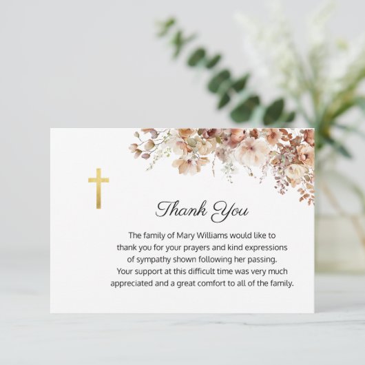 Beerdigung religiöses Gedenkkreuz Dankeskarte (Stehend Vorderseite)