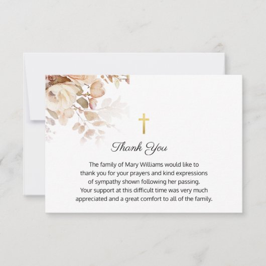 Beerdigung religiöses Gedenkkreuz Wasserfarben Dankeskarte (Vorderseite)