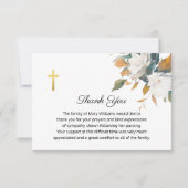 Beerdigung religiöses Gedenkmal Weißes Blumenkreuz Dankeskarte (Vorderseite)