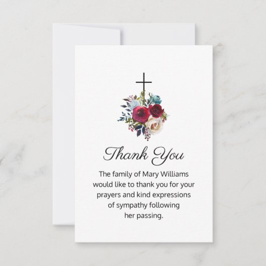 Beerdigung Religious Cross floral Vielen Dank Dankeskarte (Vorderseite)
