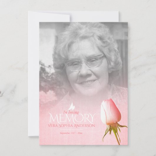 Beerdigung Rosa Rosa Foto Gedenkgedicht (Vorderseite)
