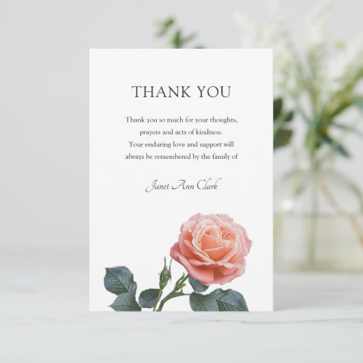 Beerdigung Rose Danke Note Card (Stehend Vorderseite)