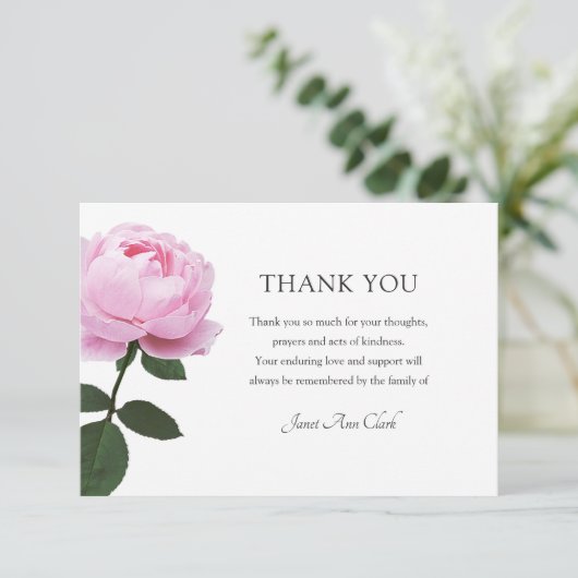 Beerdigung Rose Danke Note Card (Stehend Vorderseite)