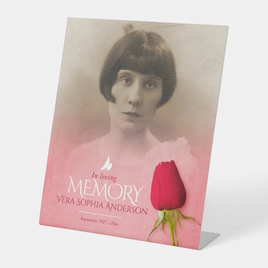 Beerdigung rote Rose Foto Erinnerung Foto Sockelschild (Vorderseite)