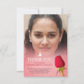 Beerdigung rote Rose Foto Familie danke Karte (Vorderseite)